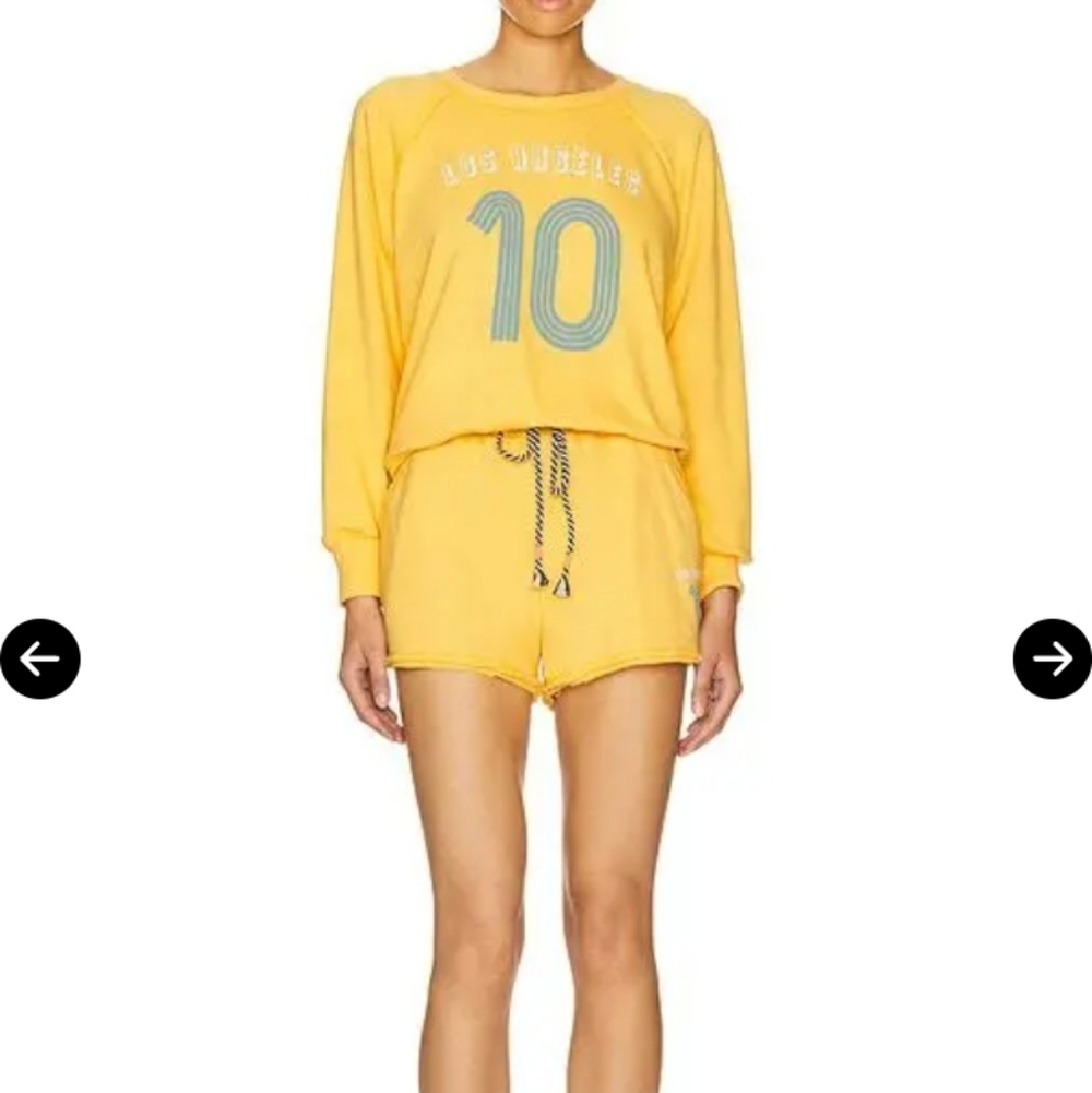 NWT Anthropologie Sundry Raglan Sweatshirt Shorts Set Yellow Los‎ Angeles Sporty